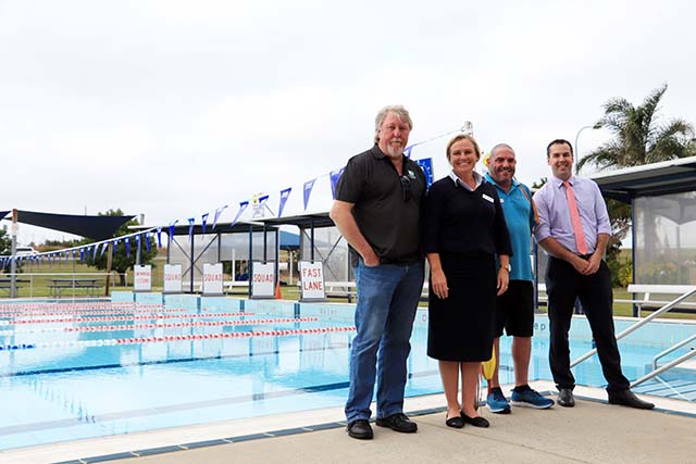 Pictured (L-R): Council’s Contract and Services Coordinator Ian Crawford, Belgravia’s Northern NSW Area Manager Nicole Dunn, Lakeside Leisure’s Assistant Manager Troy Hughes and Mayor Ryan Palmer Lakeside leisure centre