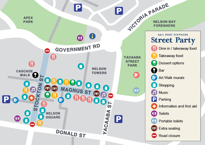 Sail Port Stephens Street Party map