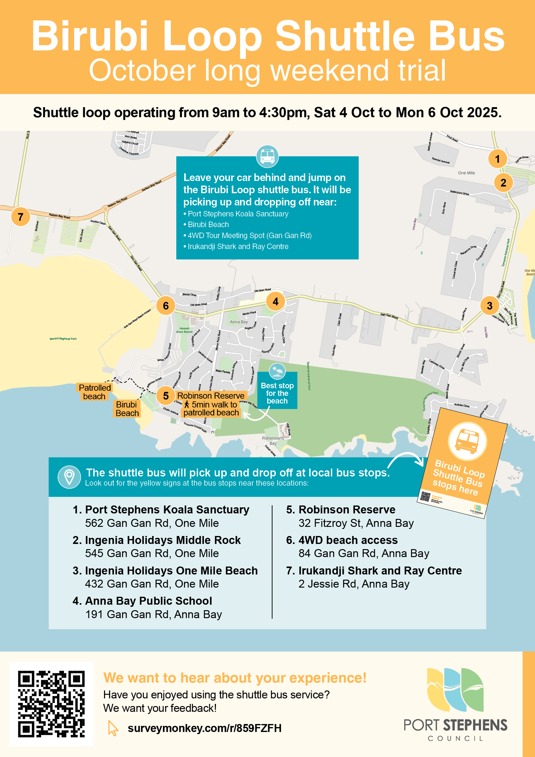 Map of Birubi Shuttle Buses
