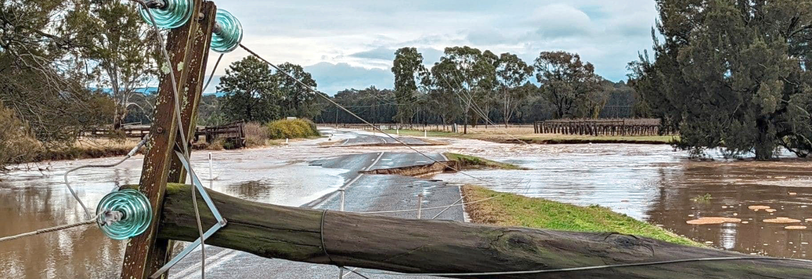 Electricity pole fallen during floods banner image