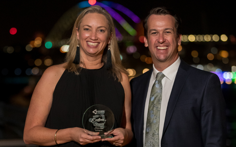 Port Stephens Council staff member and GM holding Local Government Excellence Award