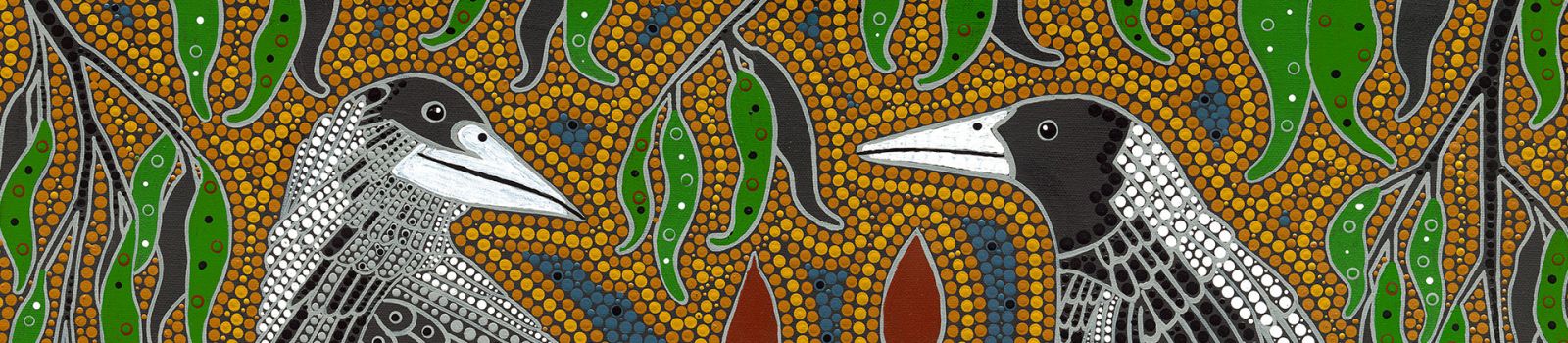 Aboriginal painting by Regan Lilley of two birds banner image