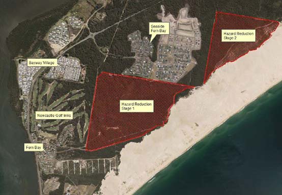 Map of proposed hazard reduction burns in the Worimi Conservation Lands, adjacent Seaside Village.