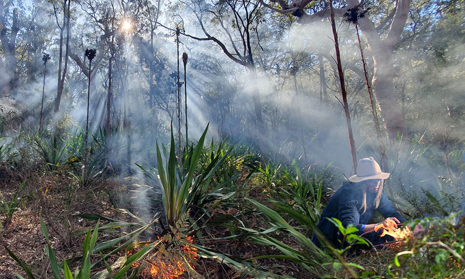 Person wearing hat in forest banner image
