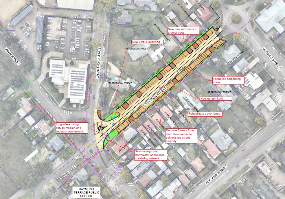 Map of roadworks on Sturgeon Street Raymond Terrace