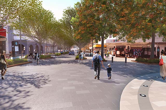 The proposed design for Stockton Street, Nelson Bay as featured in the new Public Domain Plan. Nelson Bay Public Domain Plan