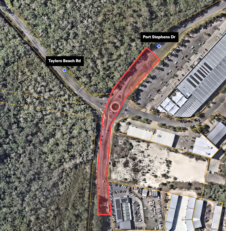 area of port stephens drive roadworks