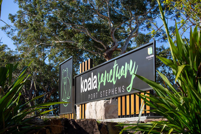 Pictured: Entrance to the Port Stephens Koala Sanctuary Port Stephens Koala Sanctuary front entrance